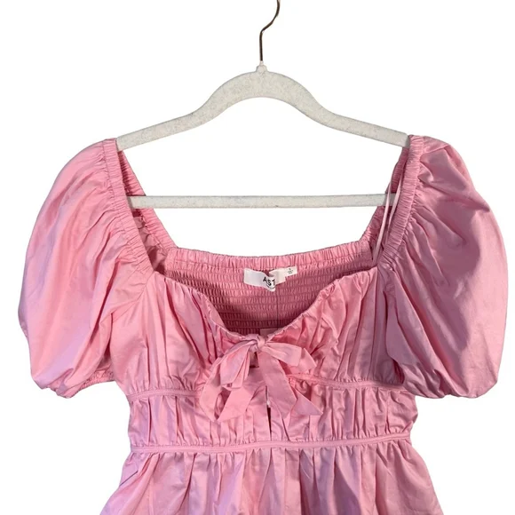 Astr The Label Smocked Pink Puff Peplum Sleeve Blouse Size S Cottagecore Boho - Picture 10 of 13